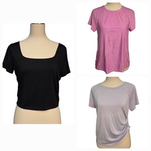 Lot Of 3 - Black Pink Lavender Casual Tees - Hollister - Lands End - Juniors LG